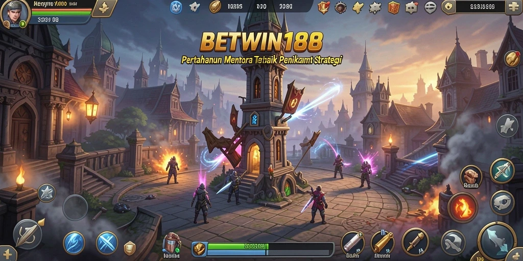 Tampilan gameplay BETWIN188 yang intens dan strategis dalam Tower Defense.