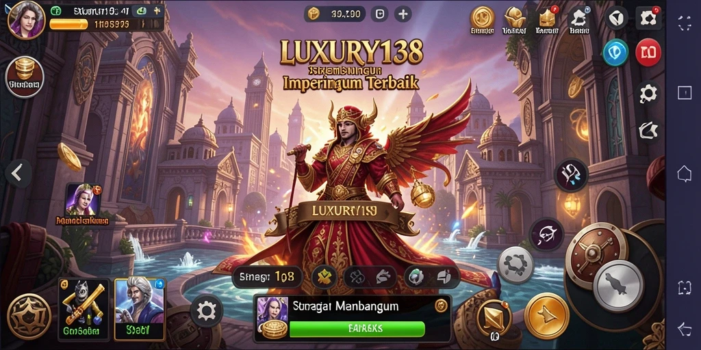 Screenshot utama LUXURY138 menampilkan aksi strategis dalam membangun kerajaan.