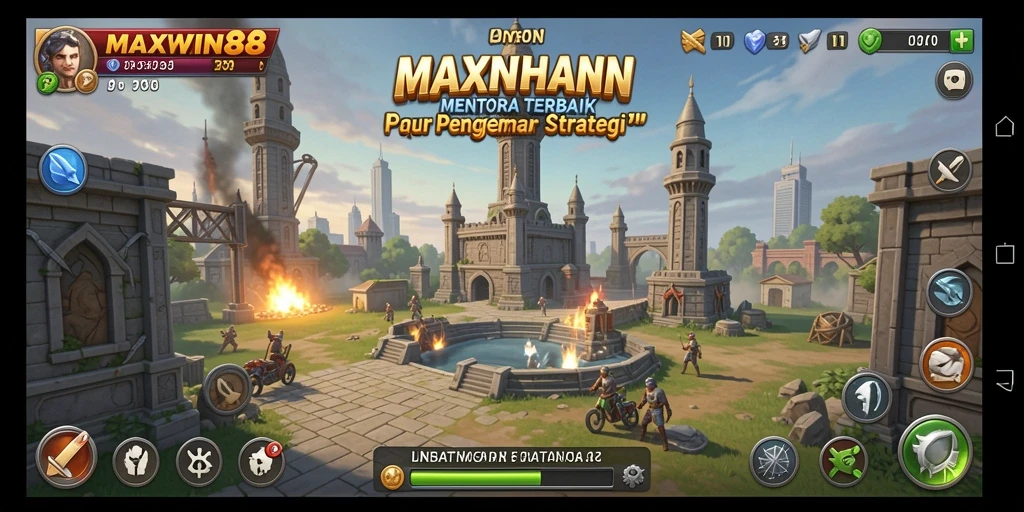 Tampilan gameplay <strong>MAXWIN88</strong> yang mendebarkan dalam pertahanan menara.